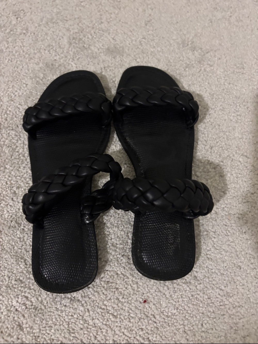 Black Braided Double-Strap Women's Slide Sandals